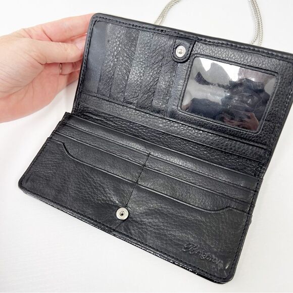 Brighton Rockmore Large Wallet on a Chain Crossbody Black Silver Patent Leather - Picture 6 of 6